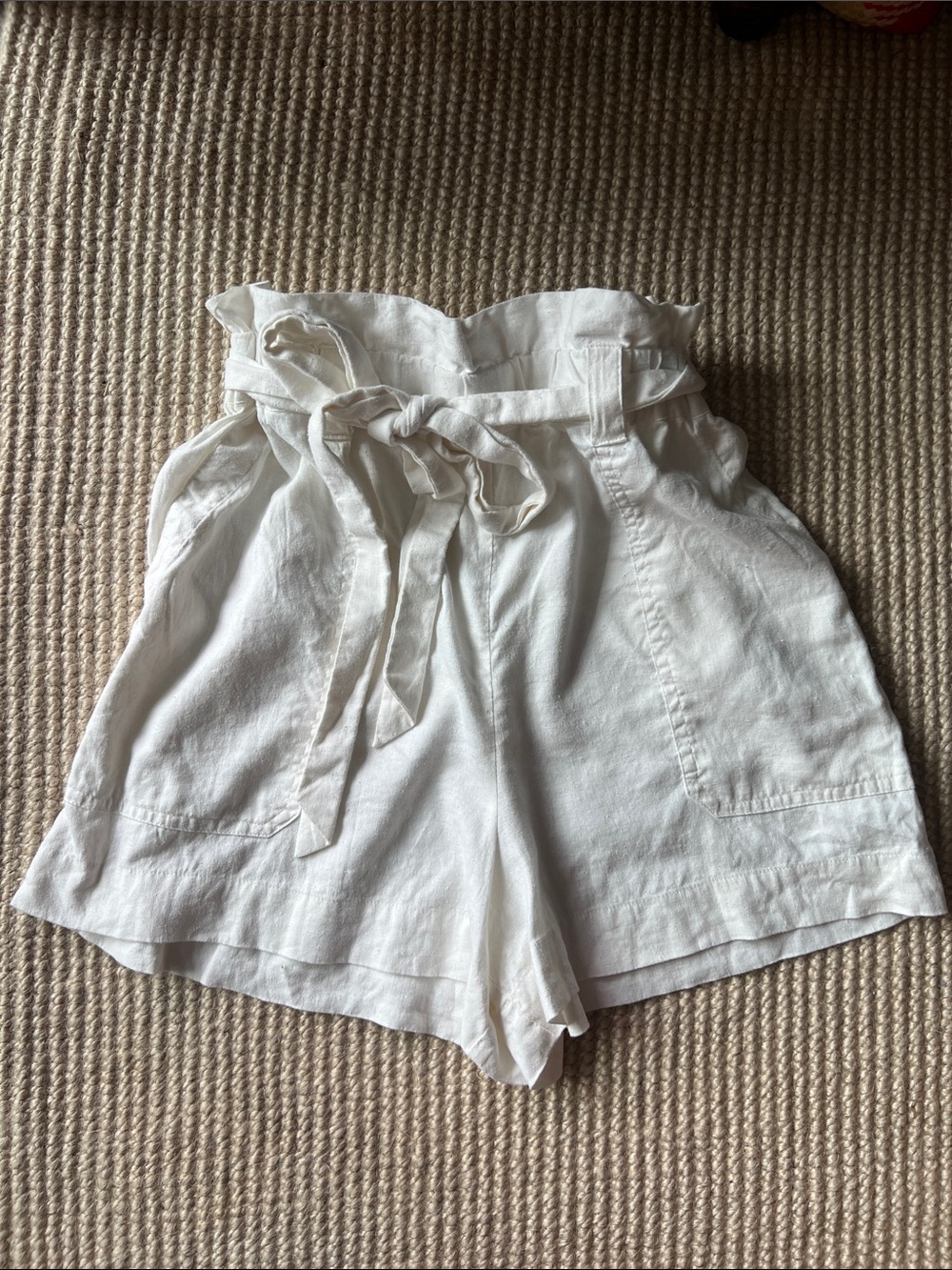 Marine Layer High-Waist Paperbag Shorts in Off-White